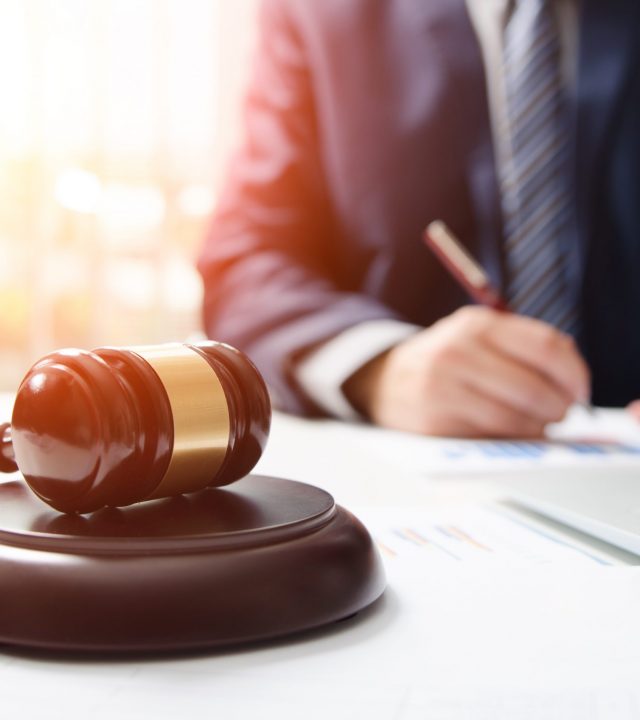 Wooden,Gavel,On,Table.,Attorney,Working,In,Courtroom.,Law,Attorney